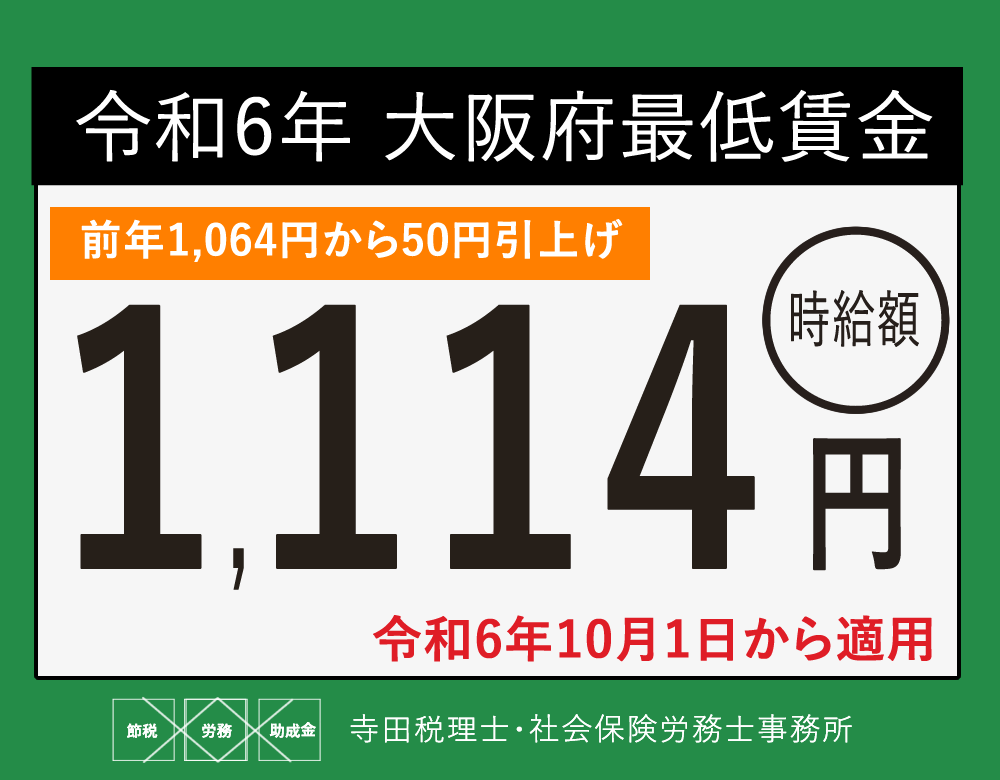 2024年令和6年大阪府最低賃金