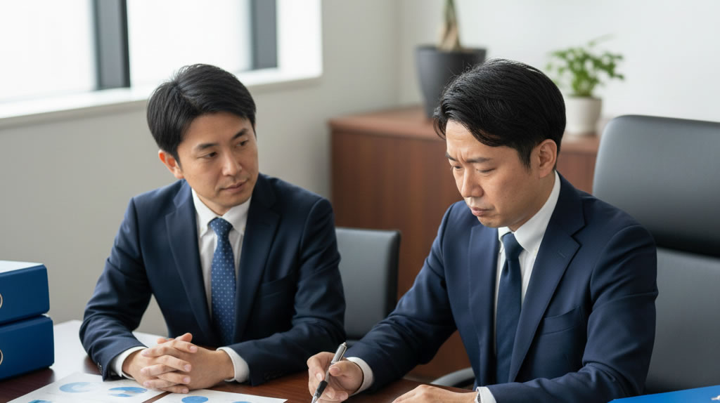 税務調査の帳簿事前提出要請への正しい対応を顧問税理士と確認している中小企業経営者のイメージ｜寺田税理士・社会保険労務士事務所(社労士法人フォーグッド)