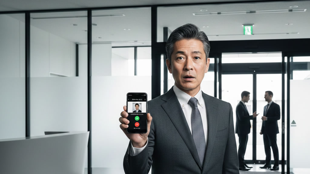 突然の税務調査（抜き打ち・現況調査）の対応について税理士に電話相談している中小企業経営者のイメージ｜寺田税理士・社会保険労務士事務所(社労士法人フォーグッド)