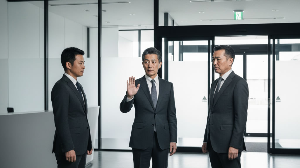 突然の税務調査（現況調査）に冷静に対応している中小企業経営者と税理士のイメージ｜寺田税理士・社会保険労務士事務所(社労士法人フォーグッド)