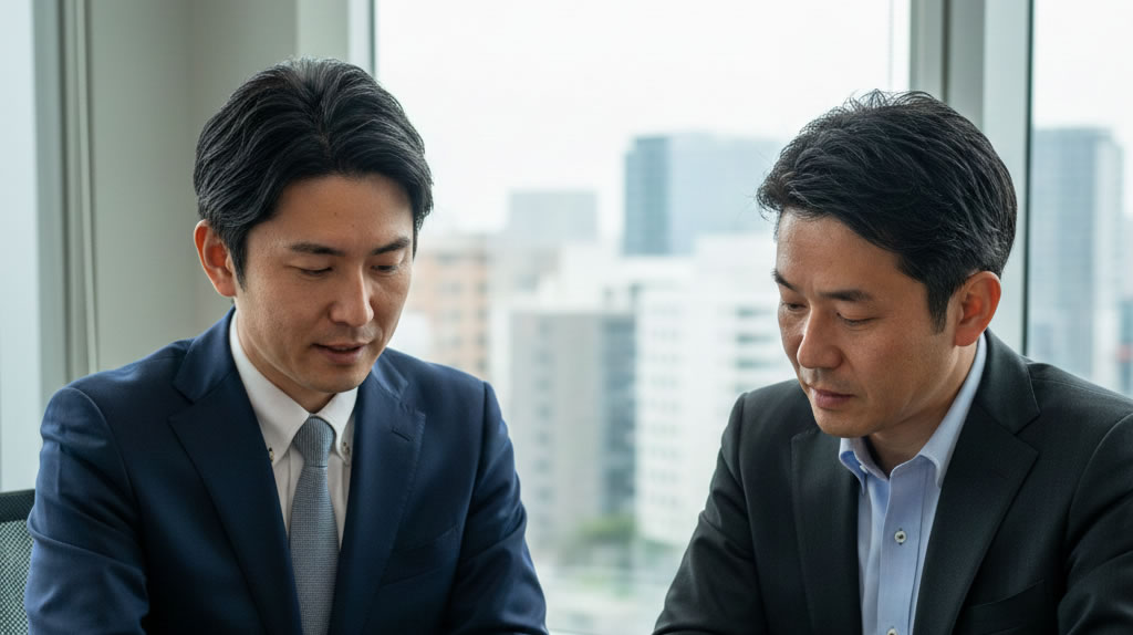 税務調査終了後に修正申告書を前に顧問税理士と対応を協議している中小企業経営者のイメージ｜寺田税理士・社会保険労務士事務所(社労士法人フォーグッド)