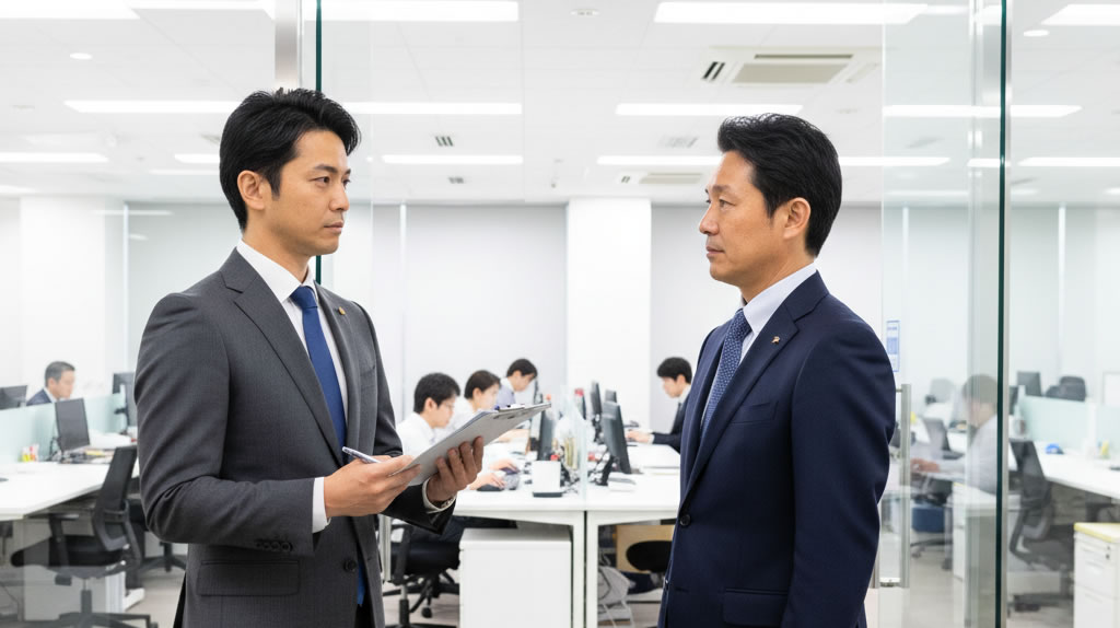 労働基準監督署の臨検調査対応を確認する担当者のイメージ