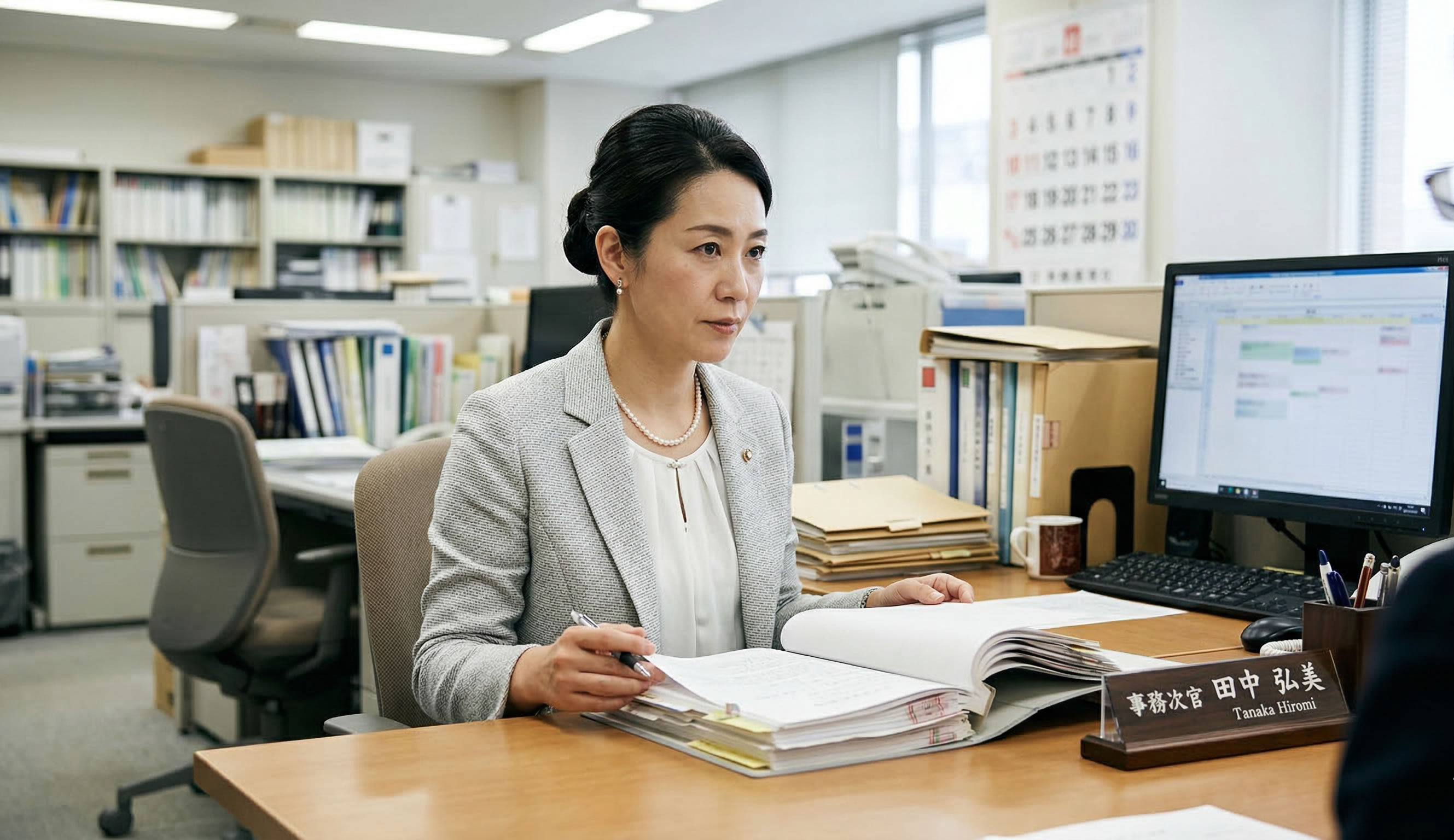 国保逃れスキームの調査で書類を確認する年金事務所職員のイメージ