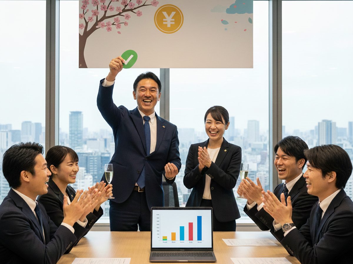 大阪の製造業経営者と社労士チームが、助成金の受給成功を喜ぶ様子。累計10億円以上の受給実績を象徴するイメージ